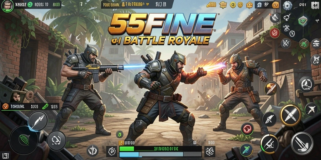 Tampilan menarik dari gameplay 55FIVE saat pemain bertempur dalam Battle Royale.