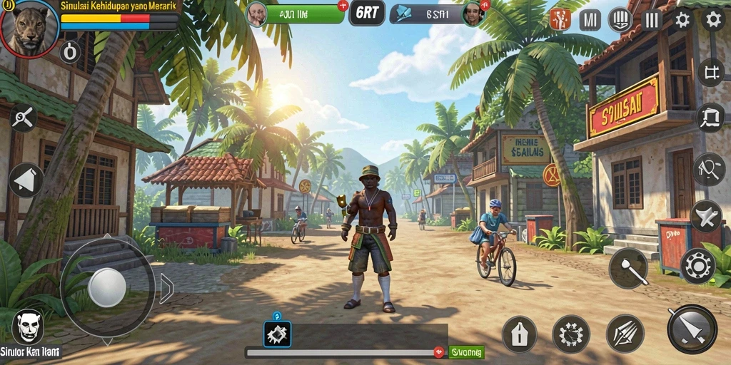 Tampilan gameplay interaktif dalam 6RT menampilkan kehidupan sehari-hari.