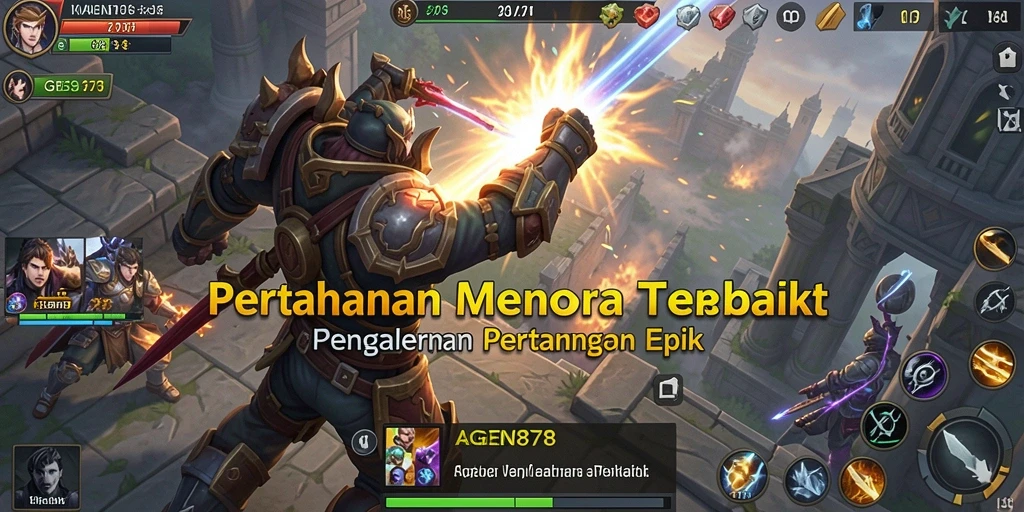 Tampilan gameplay AGEN878 yang penuh aksi Tower Defense.