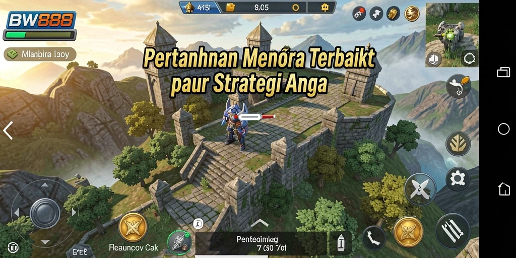 Tampilan menara dan musuh dalam gameplay Tower Defense BW888.