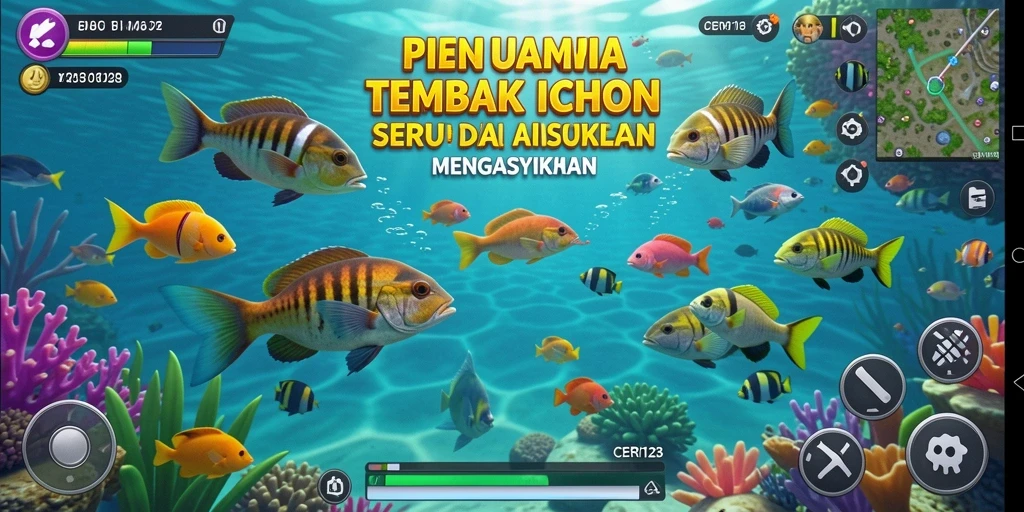 Screenshot utama CERI123 menampilkan aksi menembak ikan yang seru.