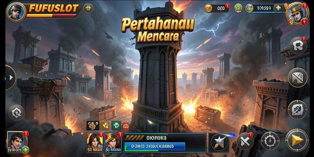 Tangkapan layar gameplay FUFUSLOT yang penuh aksi Tower Defense.