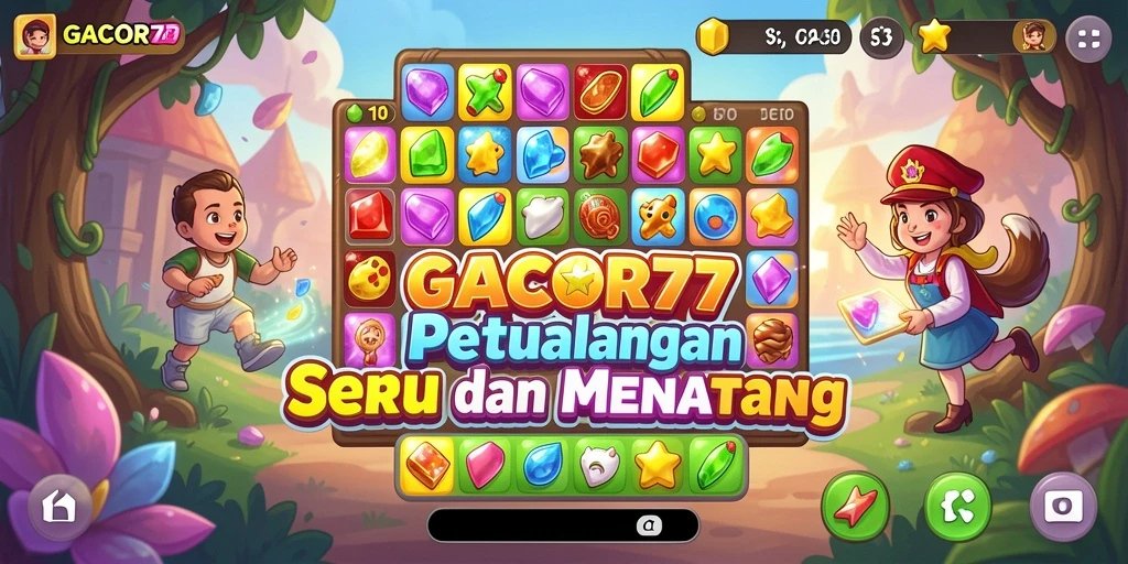 Screenshot GACOR77 menampilkan gameplay Match-3 yang seru.