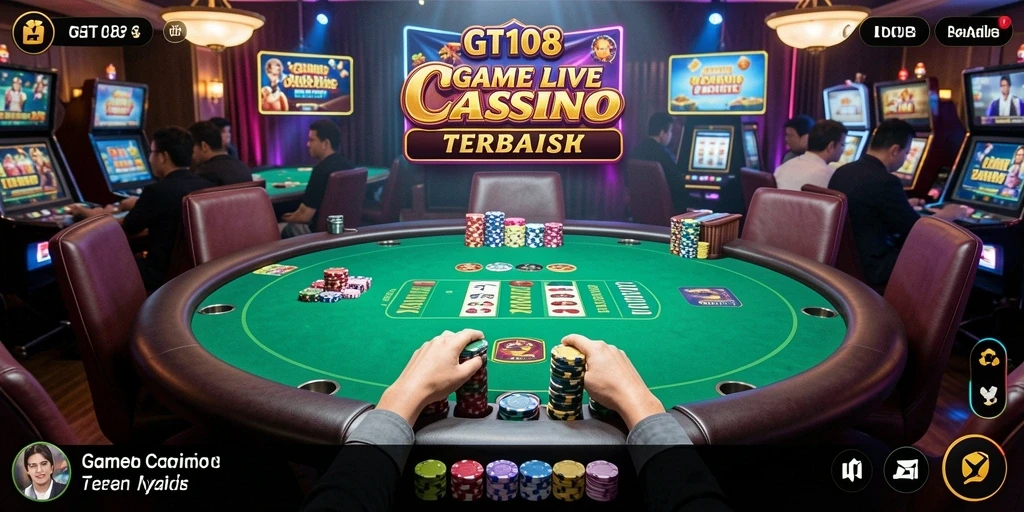 Screenshot GT108 menampilkan dealer profesional di meja Live Casino yang dinamis.