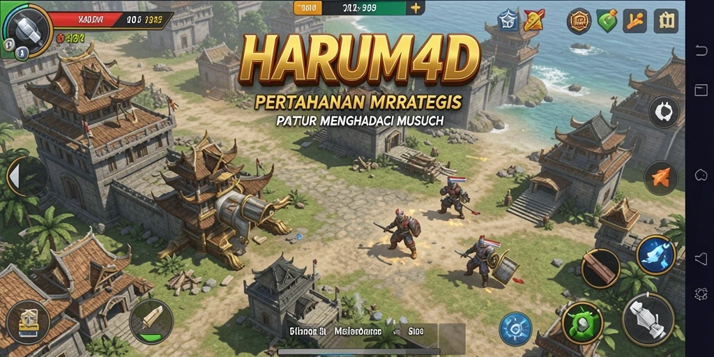 Tangkapan layar dari <strong>HARUM4D</strong> menunjukkan aksi mendebarkan dalam permainan Tower Defense.