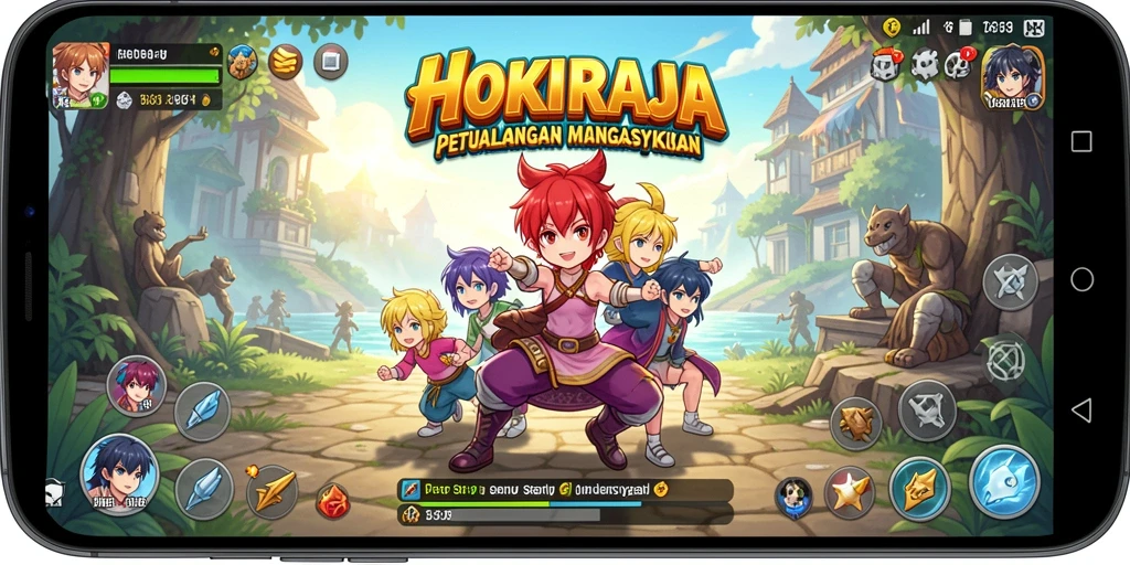 Tampilan gameplay menarik dari HOKIRAJA menampilkan aksi karakter Anime.