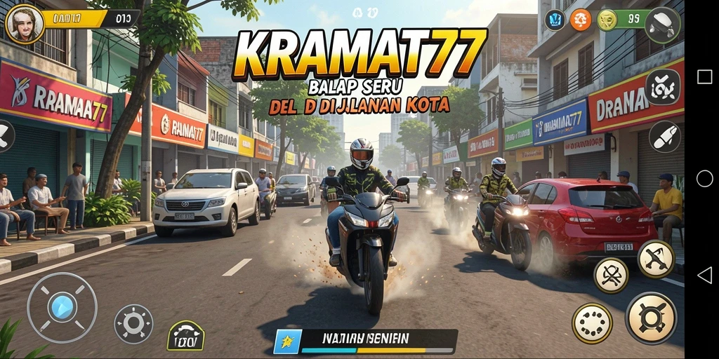 Screenshot utama KRAMAT77 menunjukkan aksi balapan yang mendebarkan.
