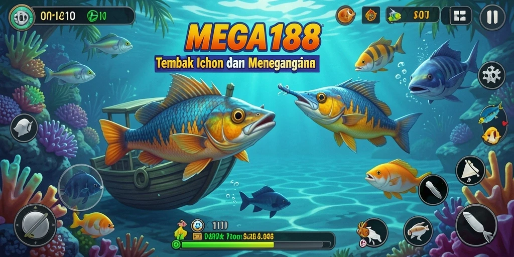 Screenshot gameplay MEGA188 saat berburu ikan.