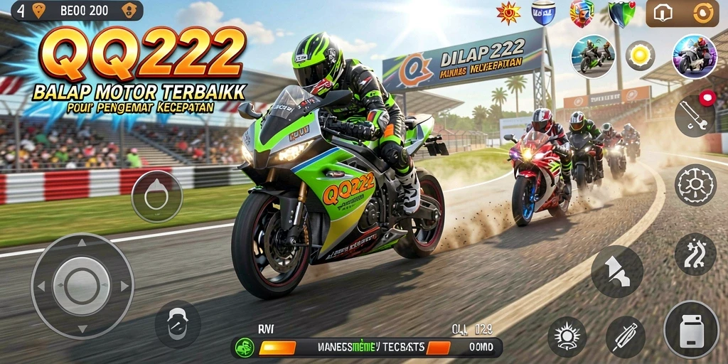 Screenshot QQ222 menampilkan aksi balap motor yang mendebarkan.
