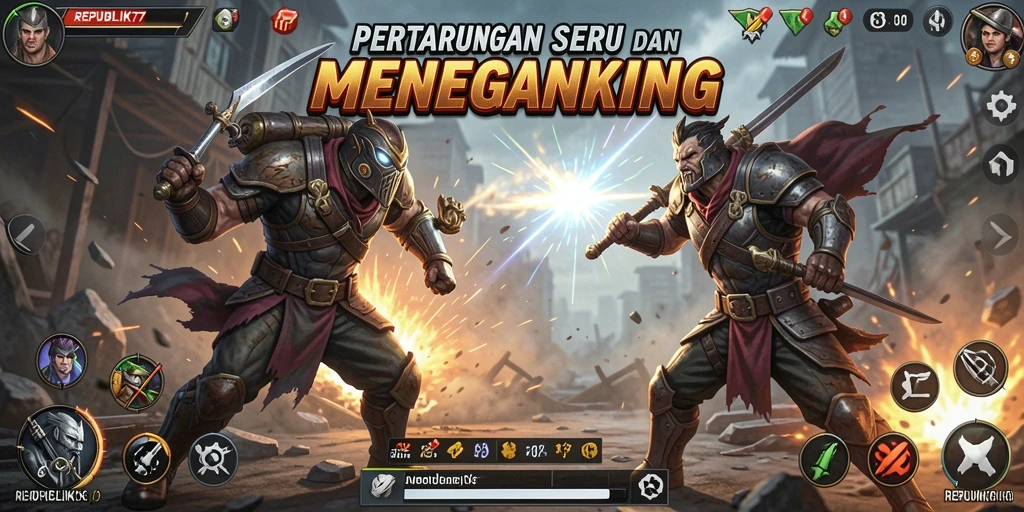Tampilan aksi menegangkan di game REPUBLIK77 dalam pertarungan intens.
