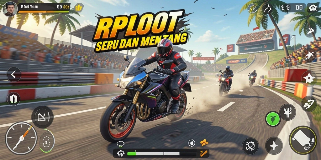 Tangkapan layar RPLOOT menampilkan aksi balapan motor yang mendebarkan dan penuh tantangan.