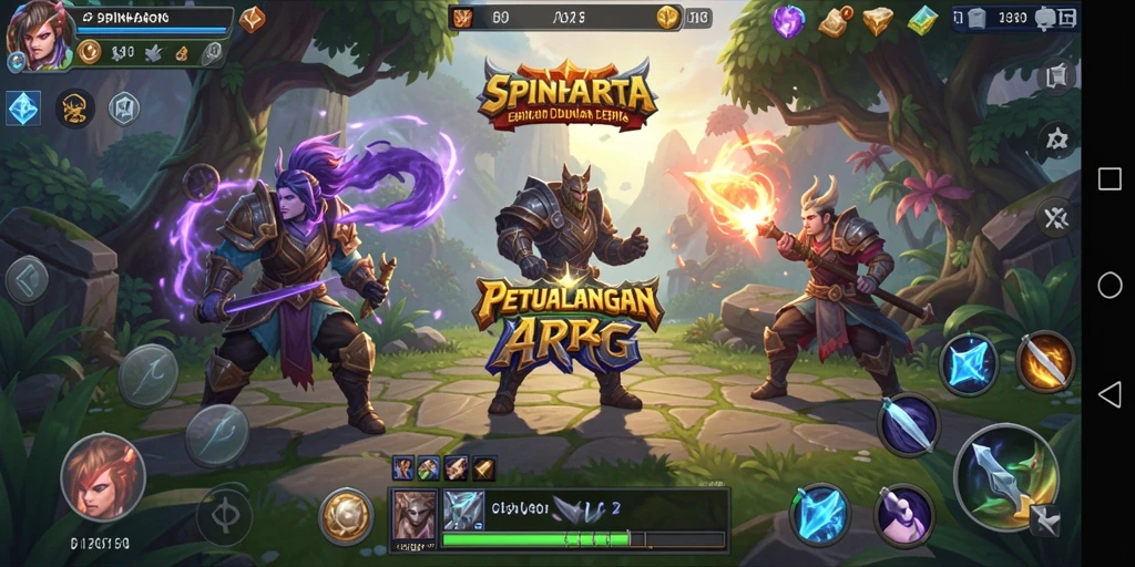 Screenshot utama SPINHARTA menampilkan aksi pertempuran yang mendebarkan dalam dunia fantasi.