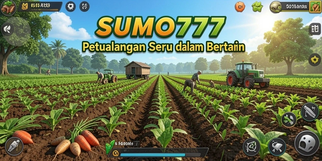 Screenshot gameplay SUMO777 yang menunjukkan aktivitas bertani yang seru.