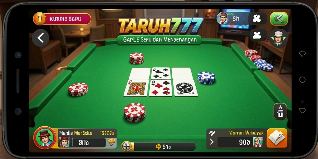 Gameplay seru Gaple dalam aplikasi TARUH777 yang mengasyikkan.