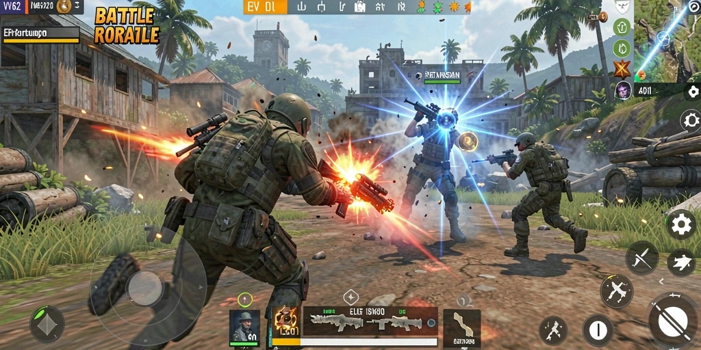 Screenshot VV62 menampilkan aksi seru dalam pertempuran Battle Royale.