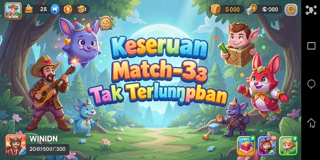 Tampilan permainan Match-3 yang seru dan penuh warna.